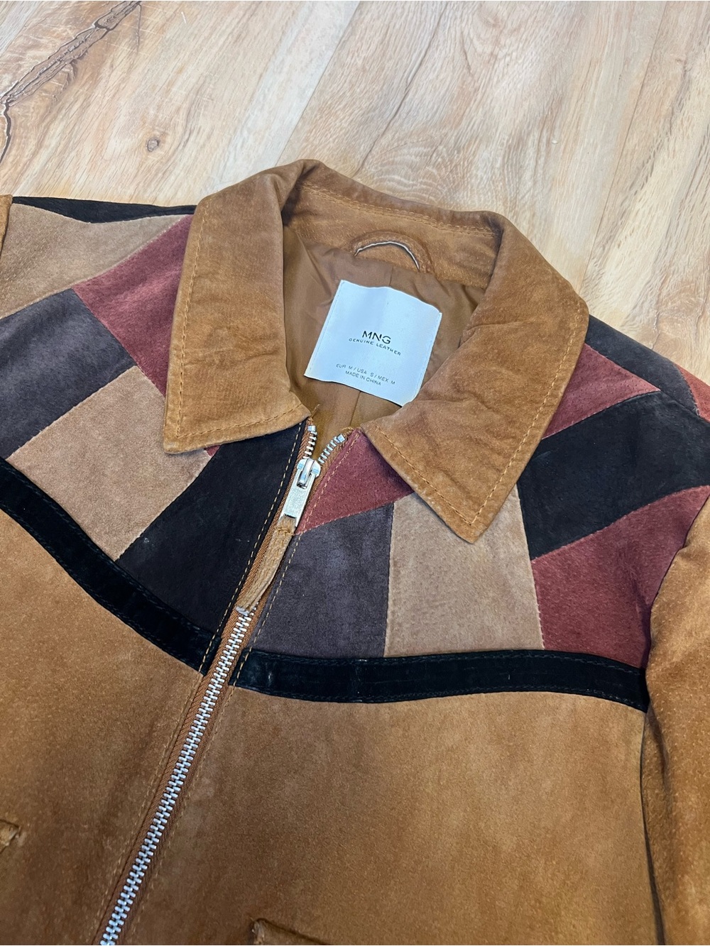Mango MNG Genuine Leather Suede Patchwork Jacket Size Small - Picture 3 of 7